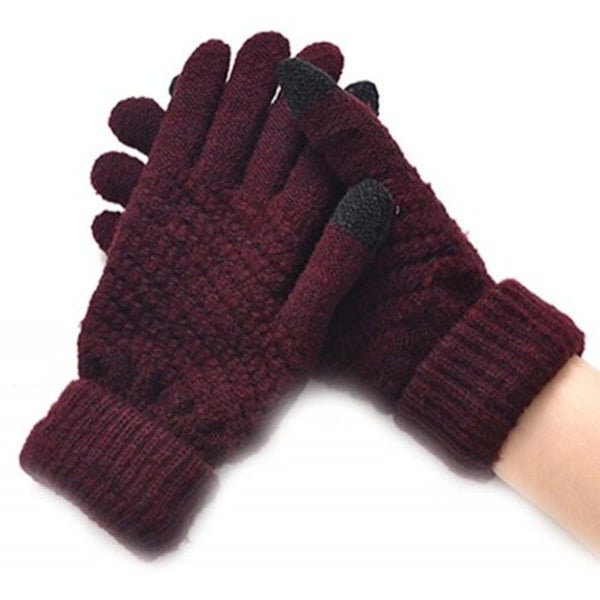 Winter Plus Velvet Thickened Anti Needle Jacquard Touch Screen Gloves Black