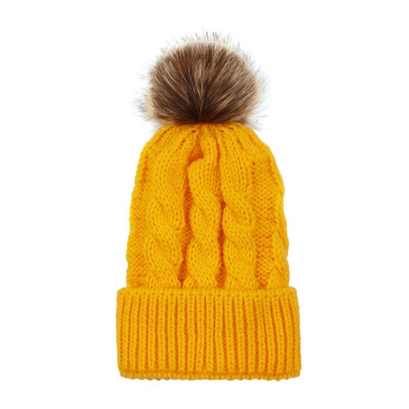 Hats Winter Warm Women And Kids Knitted Crochet Wool Hat Yellow1