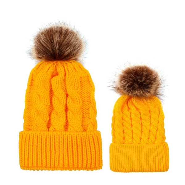 Winter Warm Women And Kids Knitted Crochet Wool Hat Yellow1