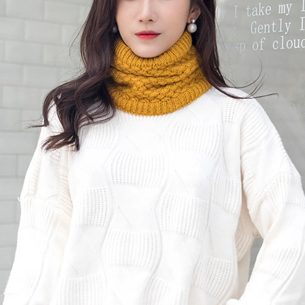 Women Winter Ribbed Knitted Circle Loop Ring Scarf Neck Collar Warmer Yellow