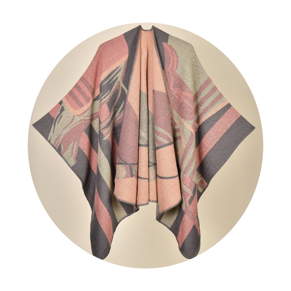 Dumas Pink Elegant Autumn Winter Shawl Artistic Split Design Knit Cloak With Oil Painting Style Scarves & Wraps