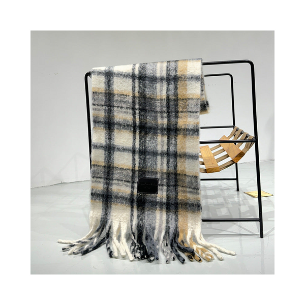Grey White Plaid Color Block Women's Scarf Autumn/Winter Thick Warm Neck Wrap With Tassels Scarves & Wraps