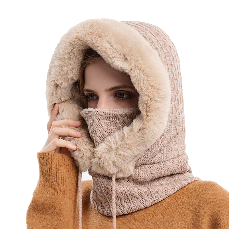 Winter Thick Plush Hat With Scarf Windproof Warm Knit Hats Hooded For Women Uni Scarves & Wraps