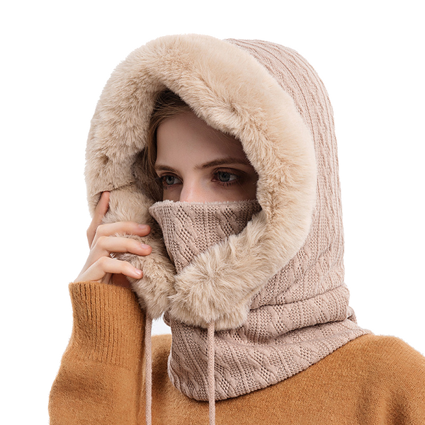 Winter Thick Plush Hat With Scarf Windproof Warm Knit Hats Hooded For Women Uni Scarves & Wraps