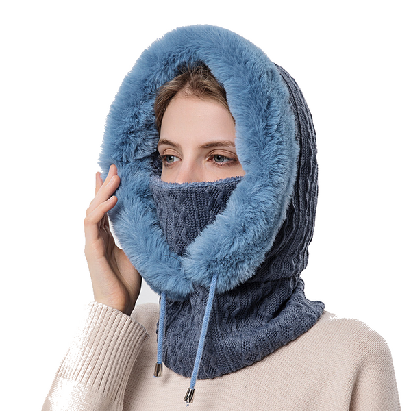 Winter Thick Plush Hat With Scarf Windproof Warm Knit Hats Hooded For Women Uni Scarves & Wraps