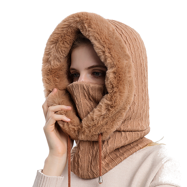 Winter Thick Plush Hat With Scarf Windproof Warm Knit Hats Hooded For Women Uni Scarves & Wraps