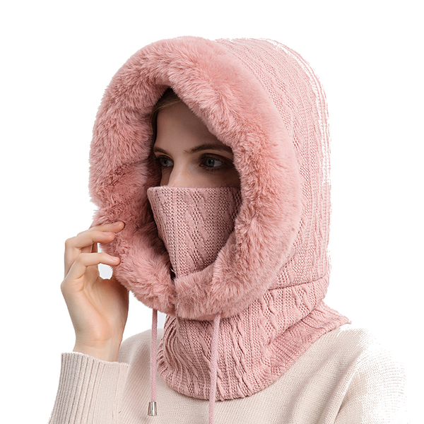 Winter Thick Plush Hat With Scarf Windproof Warm Knit Hats Hooded For Women Uni Scarves & Wraps