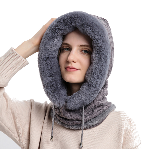 Winter Thick Plush Hat With Scarf Windproof Warm Knit Hats Hooded For Women Uni Scarves & Wraps
