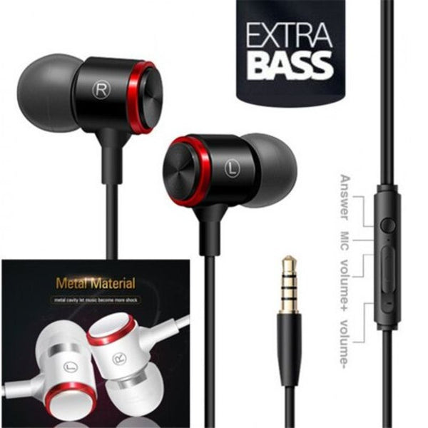 Wire Headset Metal Bass In Ear Sports Headphones Black Wired Earphones