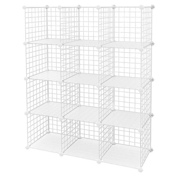 Randy & Travis Machinery 12 Cube Wire Grid Organiser Bookcase Storage Cabinet Wardrobe Closet White Bookshelves