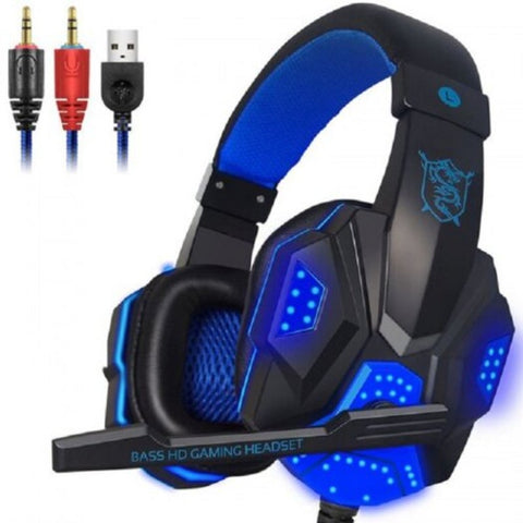 Wired Gaming Headset Stereo Headphone Earphone With Led Light Mic For Pc Laptop Blue