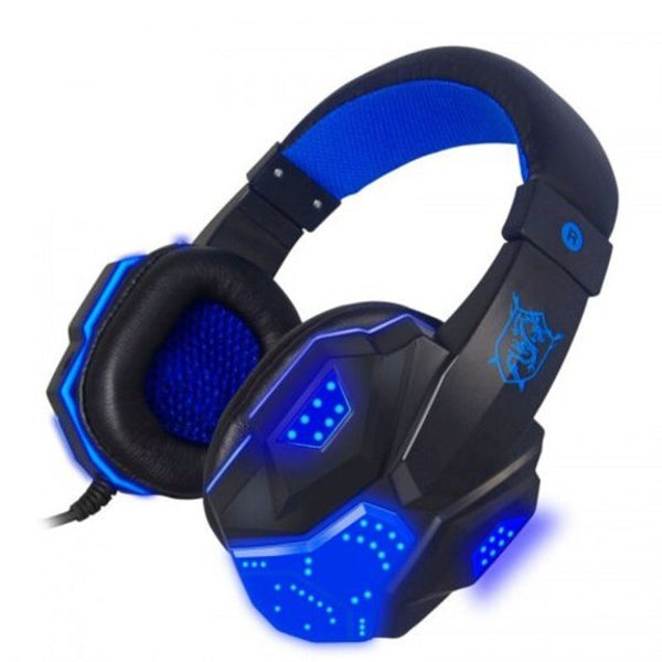 Wired Gaming Headset Stereo Headphone Earphone With Led Light Mic For Pc Laptop Blue Headsets