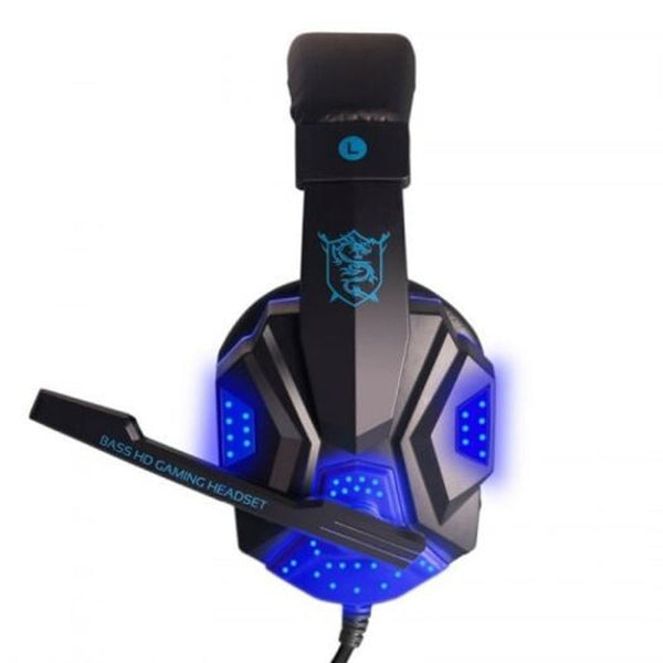 Wired Gaming Headset Stereo Headphone Earphone With Led Light Mic For Pc Laptop Blue
