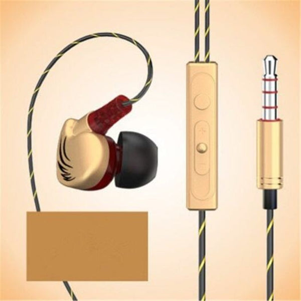 Wired Headphones In Ear Sports Earphone Control Cable Clip Stereo Sound Noise Cancelling Earbuds Golden