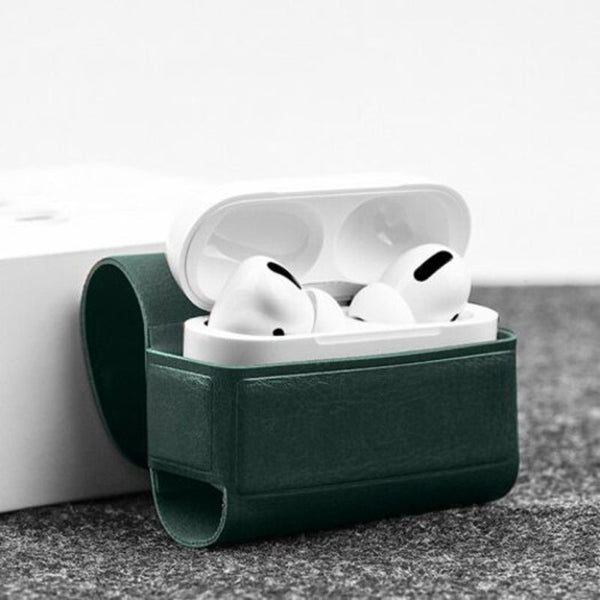 Wireless Bluetooth Earphone Pu Leather Anti Drop Protective Shell Cover Case With Buckle For Airpods Pine Green
