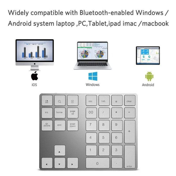 Bluetooth 3.0 Wireless Numeric Aluminium Built In Rechargeable Battery Keypad For Windows / Ios Android Keyboards & Keypads