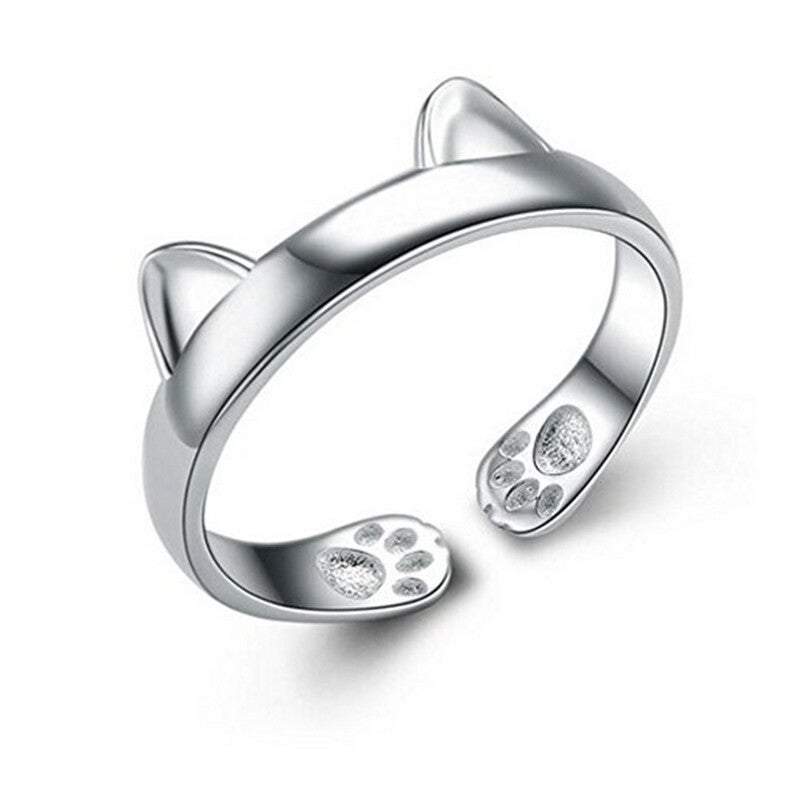 Veile Studios Women Exquisite Cat Ears Open Bracelet 925 Sterling Silver Simple Cute Design Opening Finger Rings
