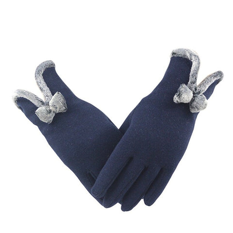 Women Fall Winter Warm Keeping Screen Touching Gloves Navy Blue Gloves & Mittens