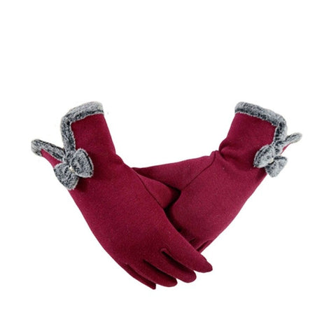 Women Fall Winter Warm Keeping Screen Touching Gloves Red Gloves & Mittens