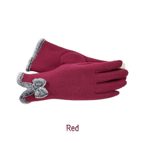 Women Fall Winter Warm Keeping Screen Touching Gloves Red Gloves & Mittens