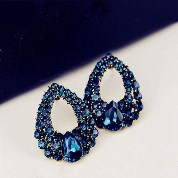 Women Fashion Jewelry Navy Blue Crystal Earrings Deep
