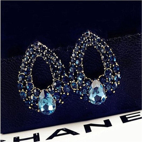 Women Fashion Jewelry Navy Blue Crystal Earrings Deep