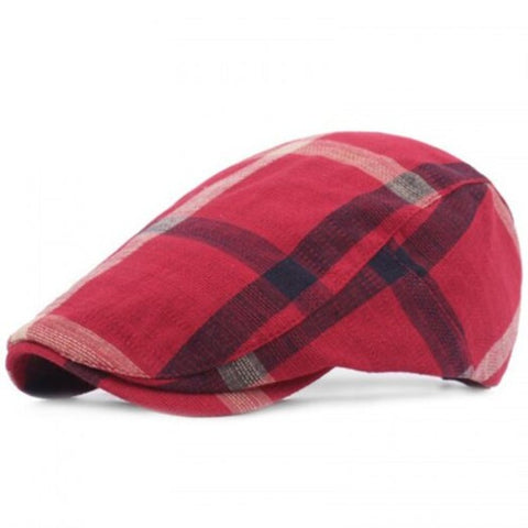 Women Grid Casual Outdoor Visor Forward Hat Flat Cap Beret Red