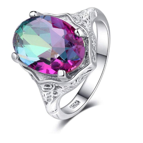 Rainbow Fire Mystic Topaz Ring Silver Fine Jewelry Gift For Women Lady Girls