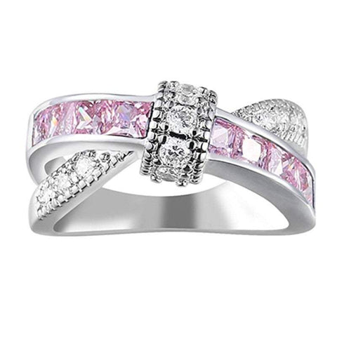Rings Women Pink Cubic Zirconia Cross Eternity Love Knot