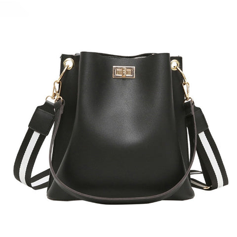 Women Pu Leather Handbag Shoulder Messenger Bag Ladies Large Capacity Broadband Fashion Solid Bucket