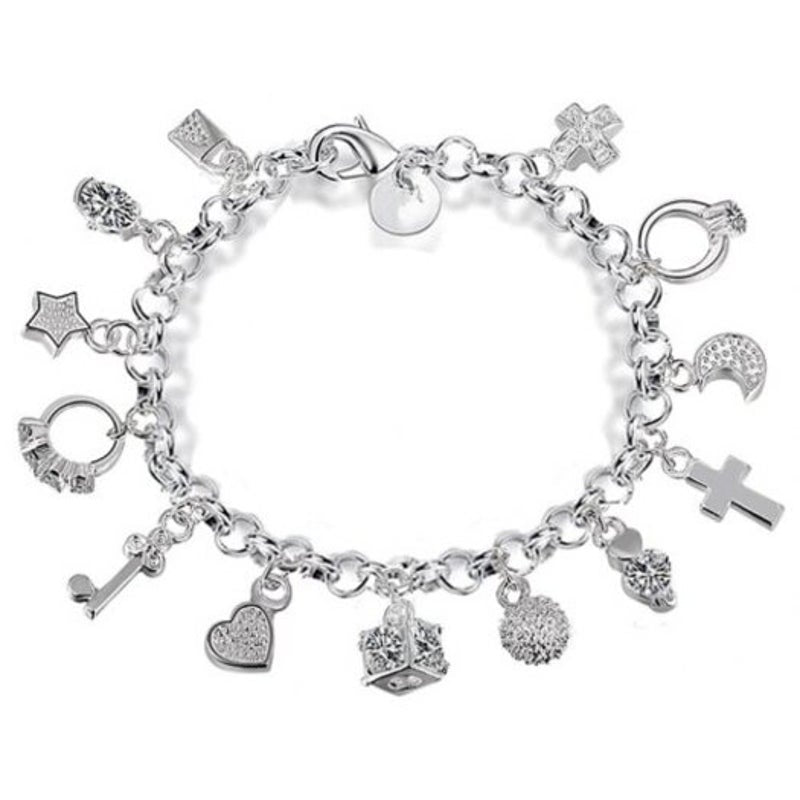 Veile Studios Women's Creative Fashion Thirteen Hanging Pieces Personalized Bracelet Silver Charms & Charm Bracelets