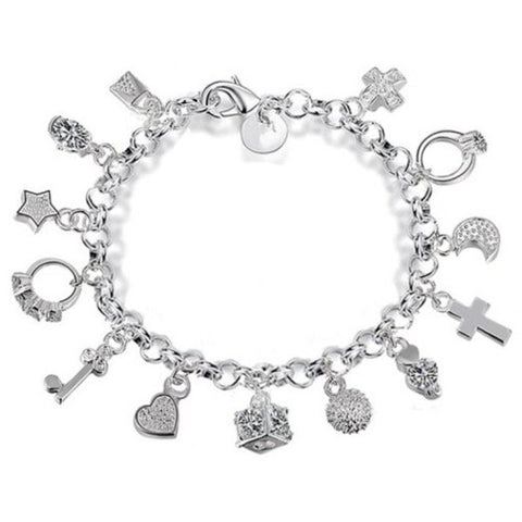 Veile Studios Women's Creative Fashion Thirteen Hanging Pieces Personalized Bracelet Silver Charms & Charm Bracelets
