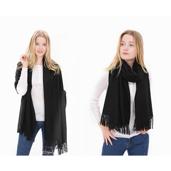 Women's Scarf Winter Warm Long Thickened Pure Shawl Black Scarves & Wraps