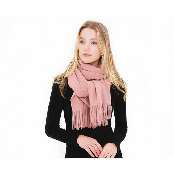 Women's Cashmere Silk Scarf Winter Warm Long Thickened Pure Shawl Pink Scarves & Wraps