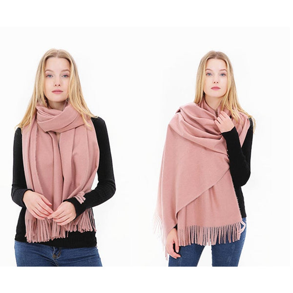 Women's Cashmere Silk Scarf Winter Warm Long Thickened Pure Shawl Pink Scarves & Wraps