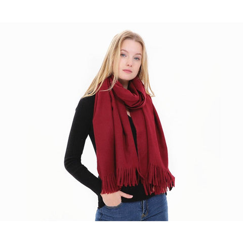 Women's Scarf Winter Warm Long Thickened Pure Shawl Red