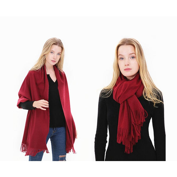 Women's Scarf Winter Warm Long Thickened Pure Shawl Red