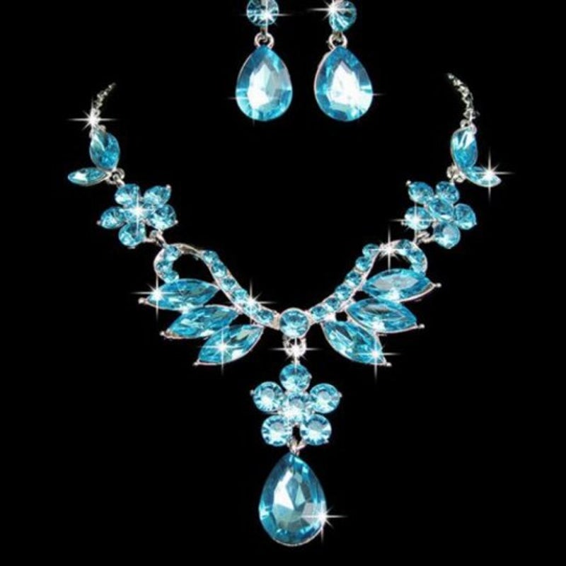 Veile Studios Women's Wedding Jewelry Sets Necklace Earrings Sky Blue Jewellery Sets