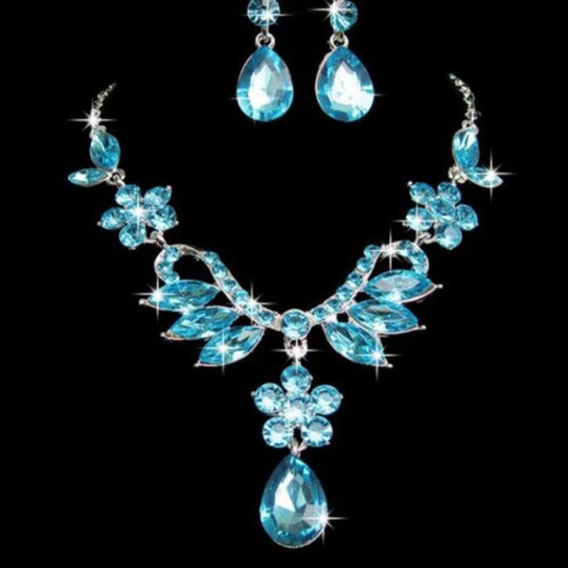 Women's Wedding Jewelry Sets Necklace Earrings Sky Blue