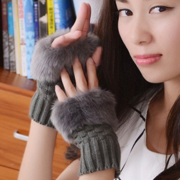 Women Winter Elegant Mitten Gloves Dark Grey