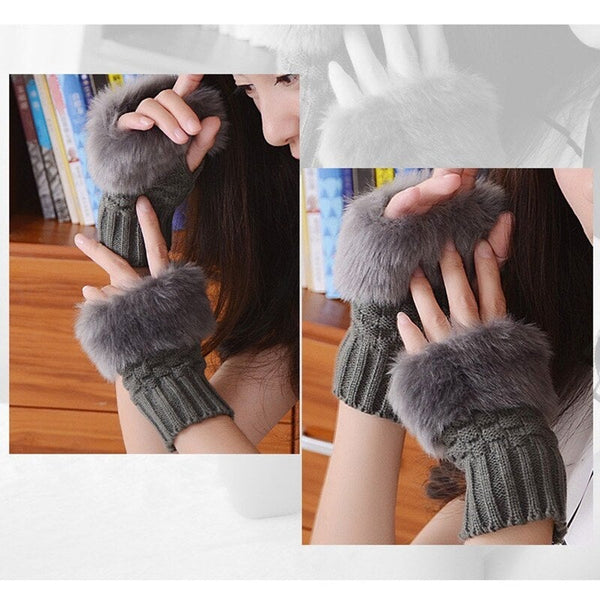 Women Winter Elegant Mitten Gloves Dark Grey