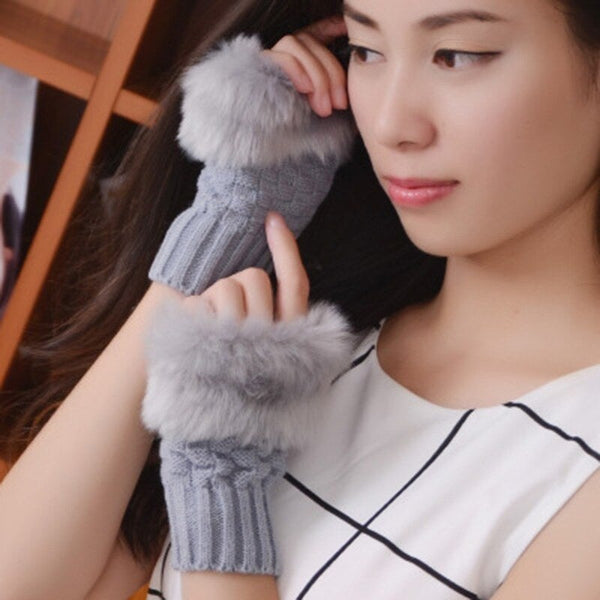 Women Winter Elegant Mitten Gloves Grey