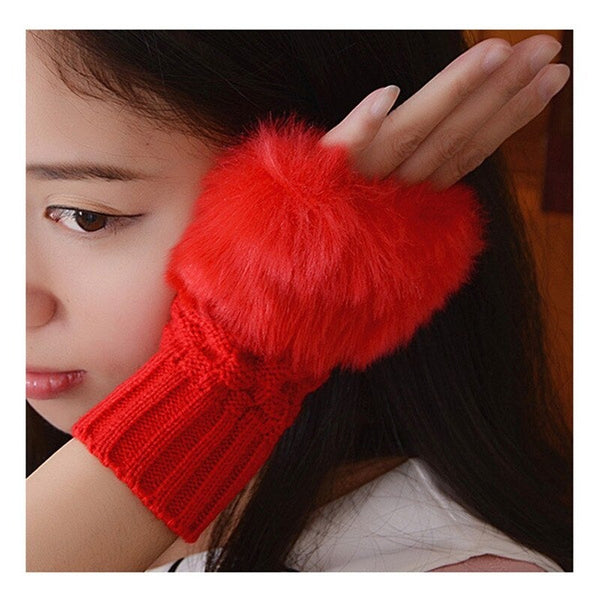 Women Winter Elegant Mitten Gloves Red