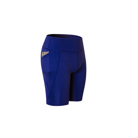 Women Performance Athletic Compression Shorts With Side Pocket Blue
