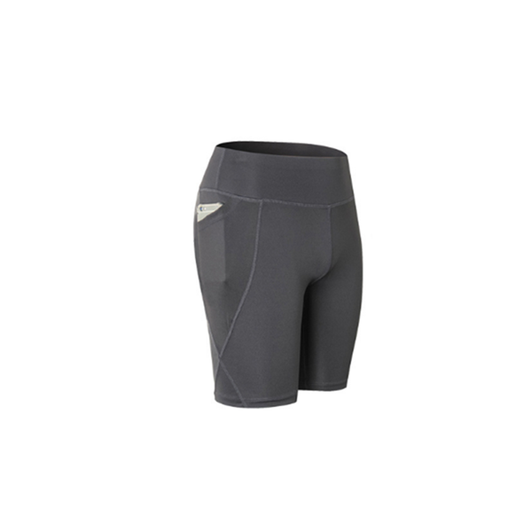 Women Performance Athletic Compression Shorts With Side Pocket Grey