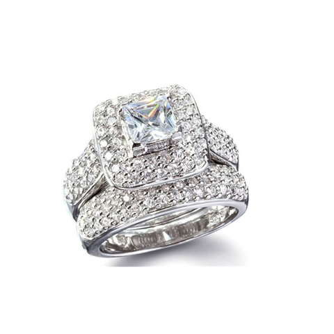 Veile Studios Women Wedding Engagement Bridal Set Rings Princess Cut Cubic Zirconia Engagement/Wedding Ring Sets