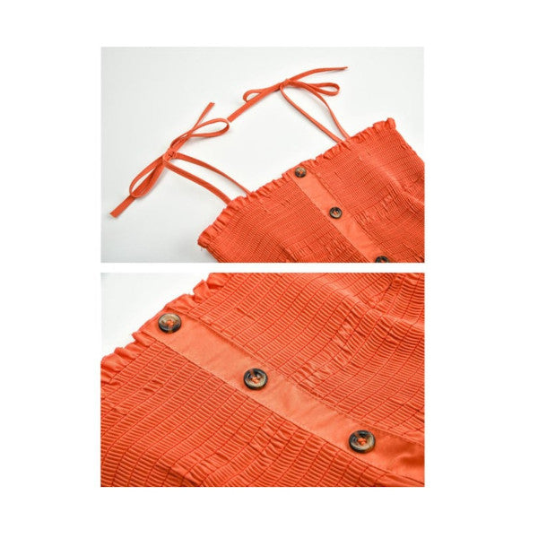 Women's Casual Summer Dress Cotton Flattering A Line Strap Midi Sundress Orange Dresses