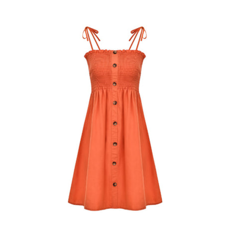 Women's Casual Summer Dress Cotton Flattering A Line Strap Midi Sundress Orange Dresses
