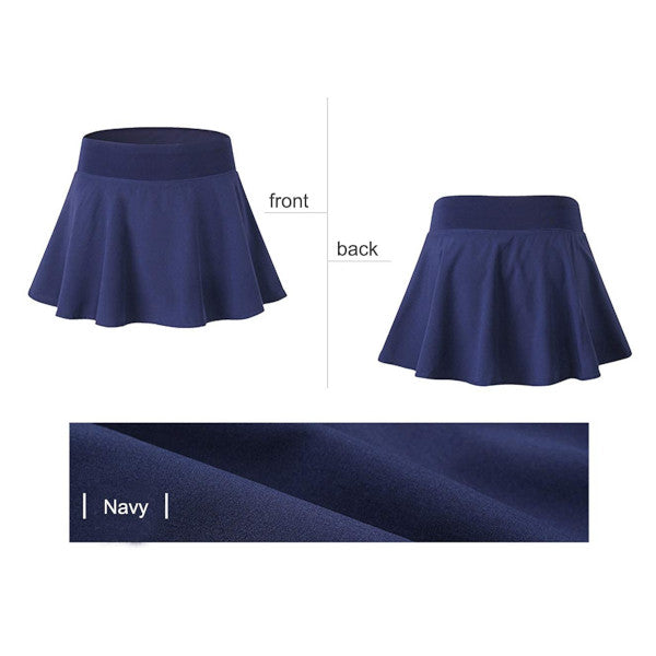 Women's Pleated Elastic Quick Drying Tennis Skirt With Shorts Running Skort Black