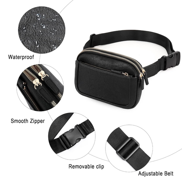 Women's Pu Leather Belt Bag Crossbody Waist Travel Shoulder Bags Black Women's Bags & Handbags